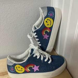 GB girls Denim Sneakers with Yellow Smiley, Pink Star & Rainbow Patches